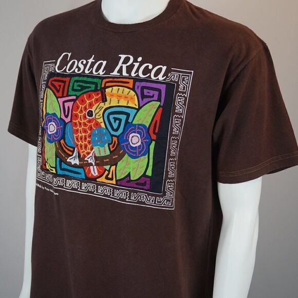 Vintage 90 Costa Rica Bird T Shirt Made by Kuna Yala Indians Quilted Unisex Sz M - Picture 4 of 8